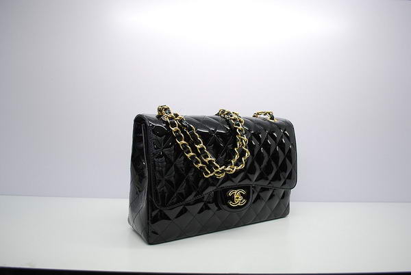 AAA Chanel Jumbo Double Flaps Bag Black Original Patent Leather A36097 Gold Online